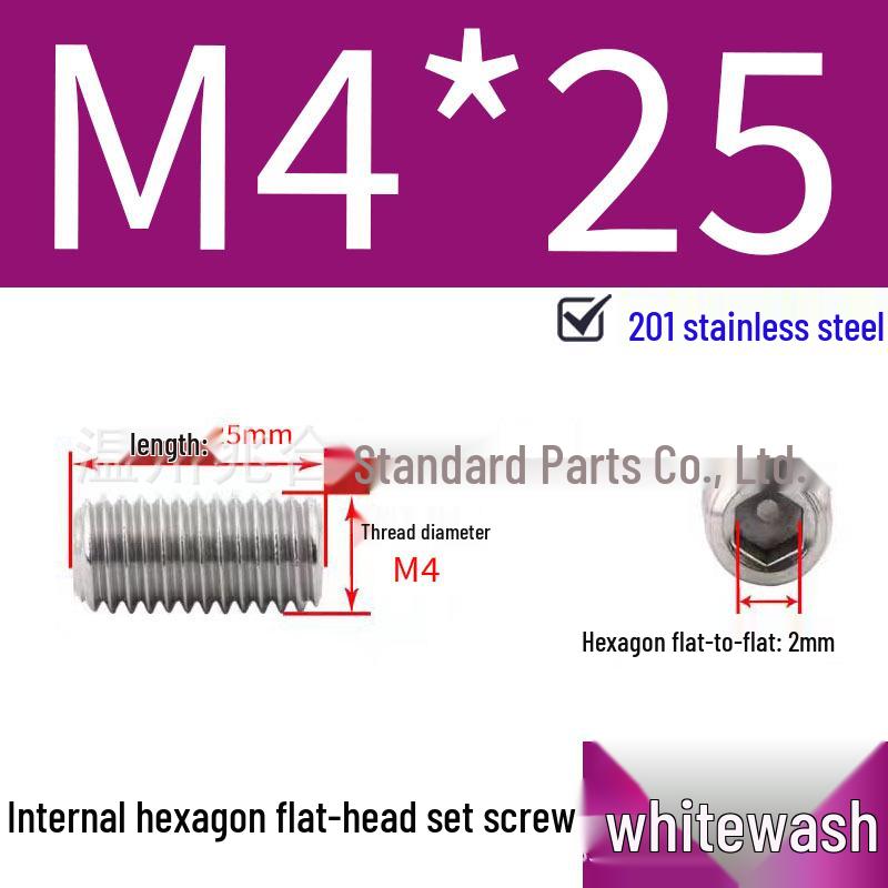 201 Stainless Steel Headless Set Screw - Flat End Socket Screw