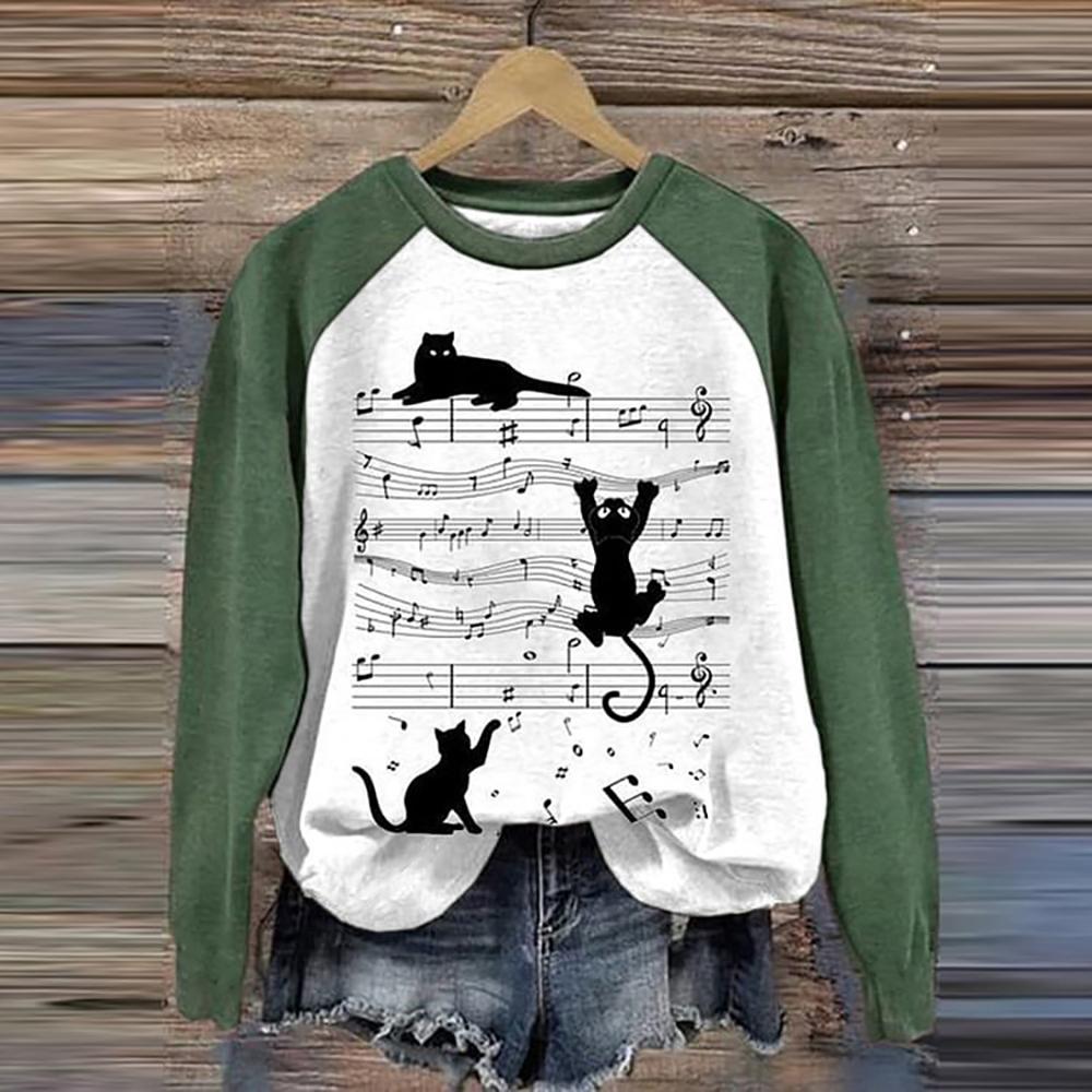 Cotton Long Sleeve T-Shirts For Women Funny Kawaii Cat Animals Print Sweatshirts Female Cute O-Neck Pullover Woman Sweatshirt