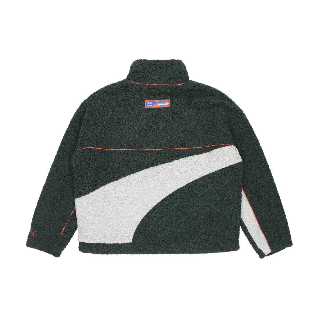 Puma Men Dark Green Color Block Sherpa Fleece Jacket With Orange Pocket Streetwear 532597-80