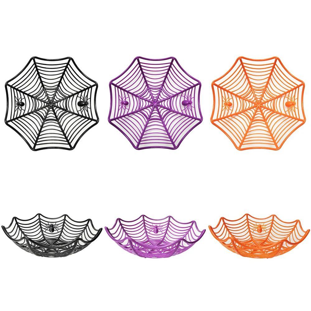 Halloween Candy Basket Spider Web Design Snacks Fruits Bowl Biscuit Packaging Basket Decoration Halloween Party Supplies