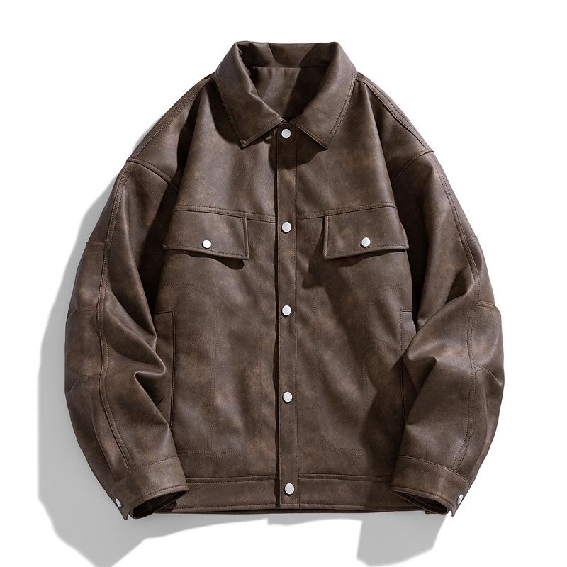 PU-Lederjacke Herren Frühling Trendige Herrenbekleidung Paar Amerikanische Jacke Herren Oberteil Lockere Jacke Herrenbekleidung