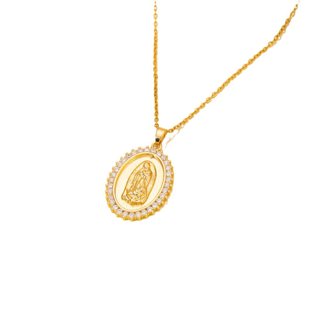Retro Style European & American Copper Zircon Mary Pendant Necklace