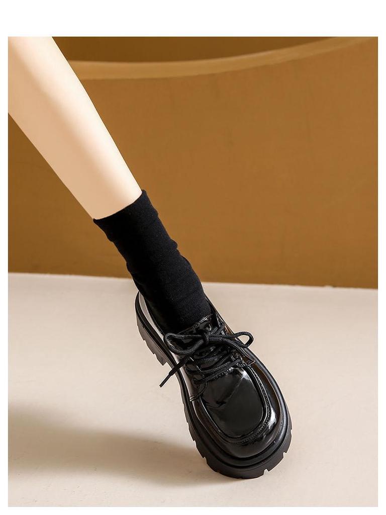 Women's Black Height-Boosting Retro Loafers - Thick Sole, British Style, 2025 Spring Collection