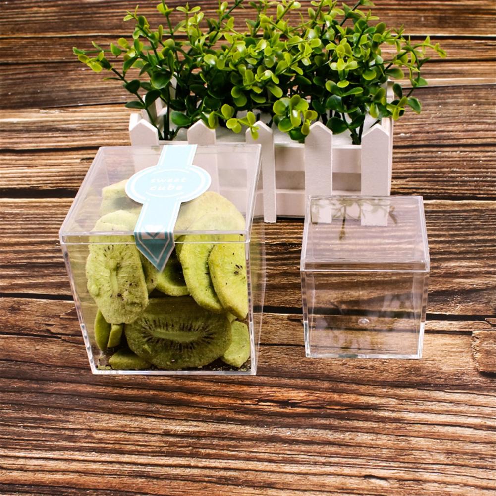 4Pcs Wedding Clear Candy Box Plastic Transparent Square Cube Box Portable Lid Case Storage Organizer