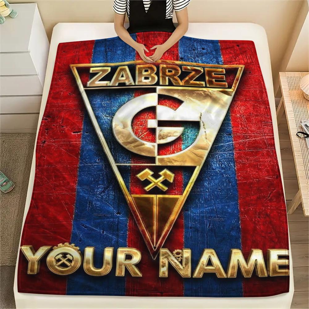 1PC Custom Name Górnik Zabrze Patterned Flannel Blanket Suitable For All Seasons for Home Decor Warmth and Comfort Gifts Holiday Present