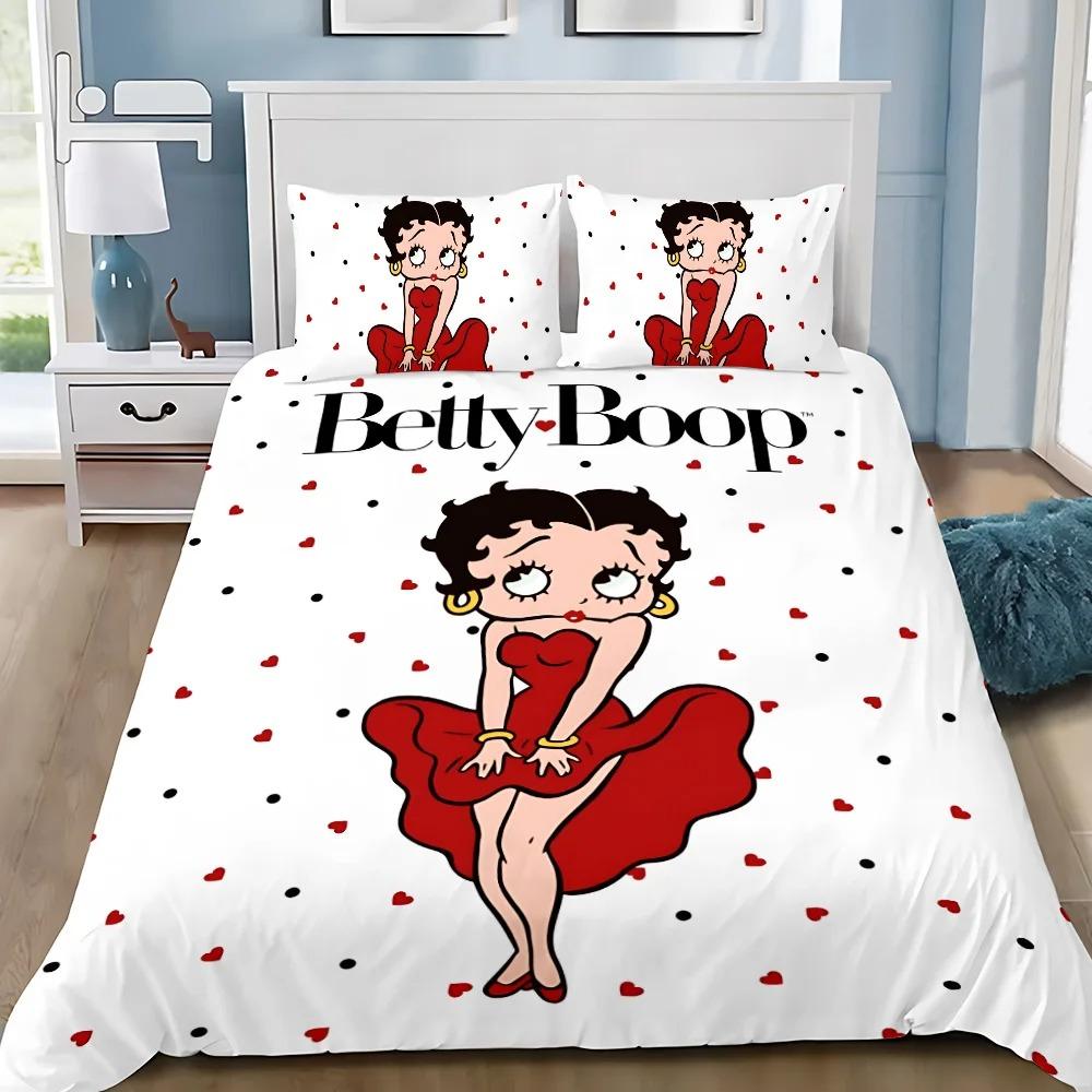 Cartoon 3D Printed Bedding Set B-Bettys Boops Duvet Cover Pillowcase Single/Twin/Full/Queen Size for Fans Bedroom Decor