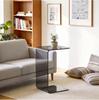 Glass Coffee Table, Rectangular, Rounded Edges, Light Gray Transparent