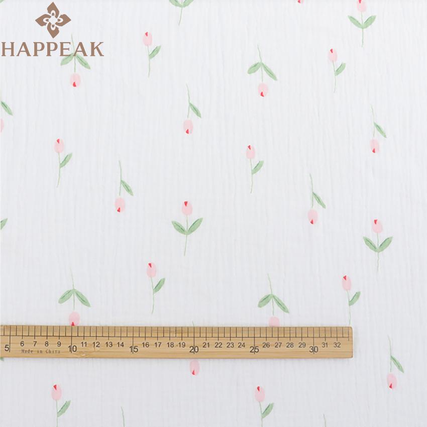 HAPPEAK Breathable Cotton Gauze Fabric Yard Tulip Printed Crepe Cotton Muslin Fabrics Textile for Burp Cloths