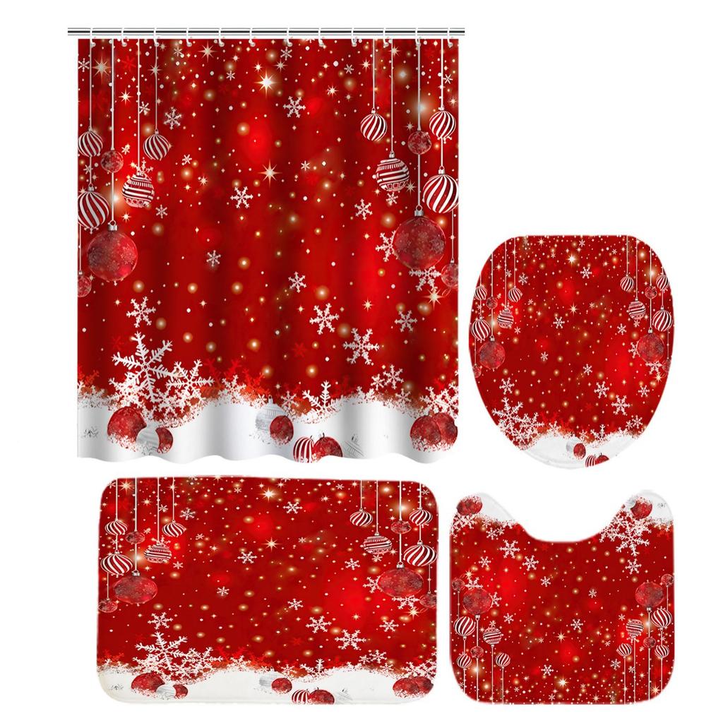 Best-Selling Christmas Digital Print Shower Curtain Waterproof, Includes Plastic C-Shaped Hooks