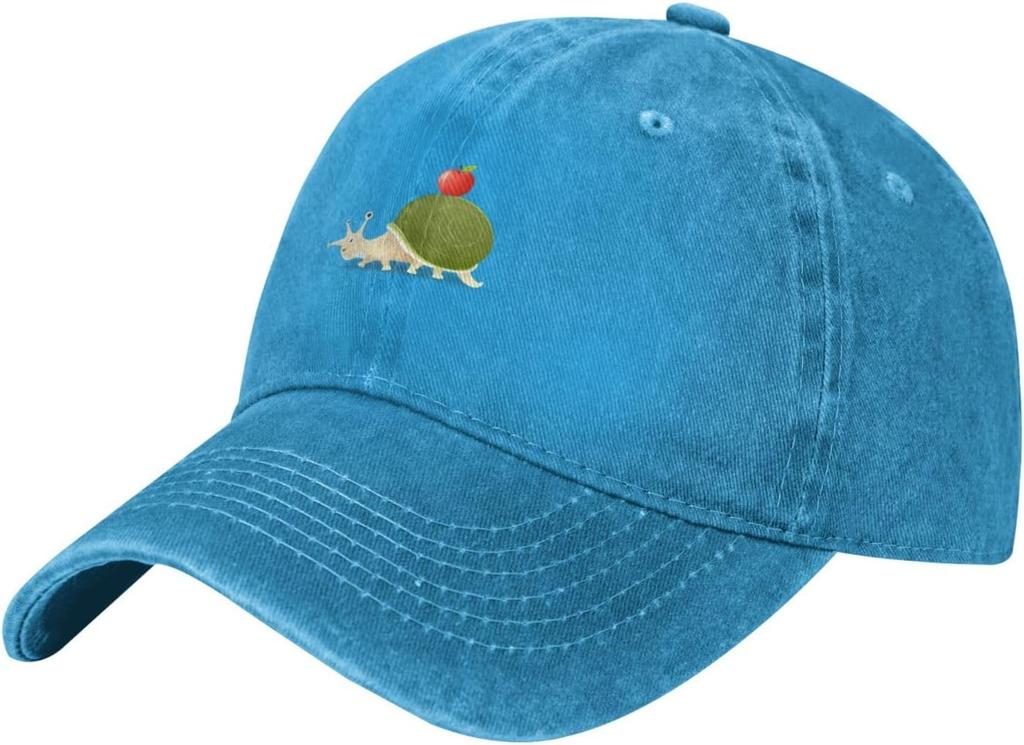 Snail Carrying Apple Embroidered Baseball Cap Distressed Denim Adjustable Cotton Hat Casual Unisex