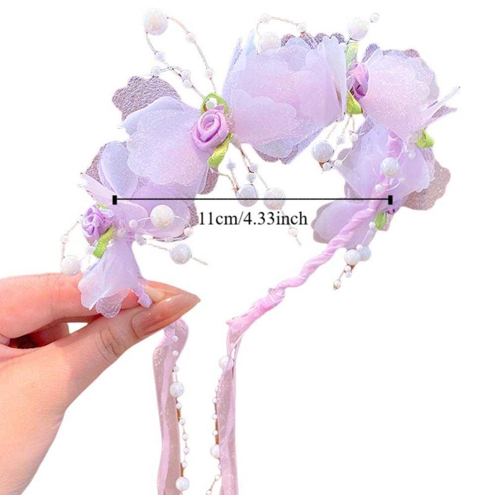 Sweet Children Flower Headband Floral Garland Hair Hoop Hanfu Headdress Hair Accessories Elegant Floral Crown Hairband Cosplay