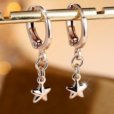 Simple Personality Gold Color Pentagram Star Dangle Earrings for Women Fashion Jewelry Gift