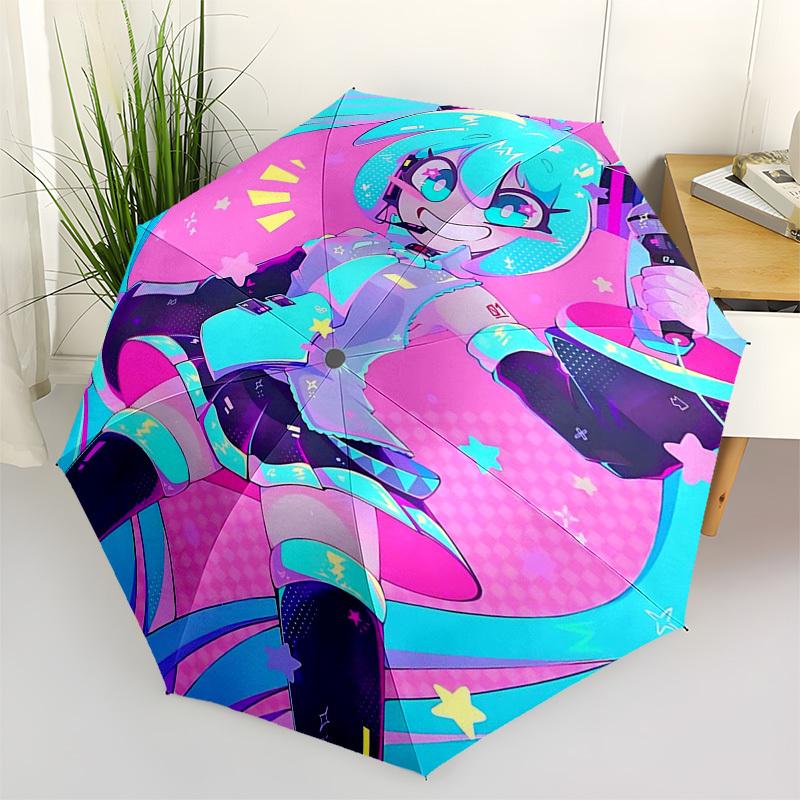 

1pc Vocaloid Hatsune Miku Automatic Opening Umbrella with Convenient 3-Fold Design, 8-Bone Iron Frame - Outdoor for Fans, Travelers, Daily Use, and Fe