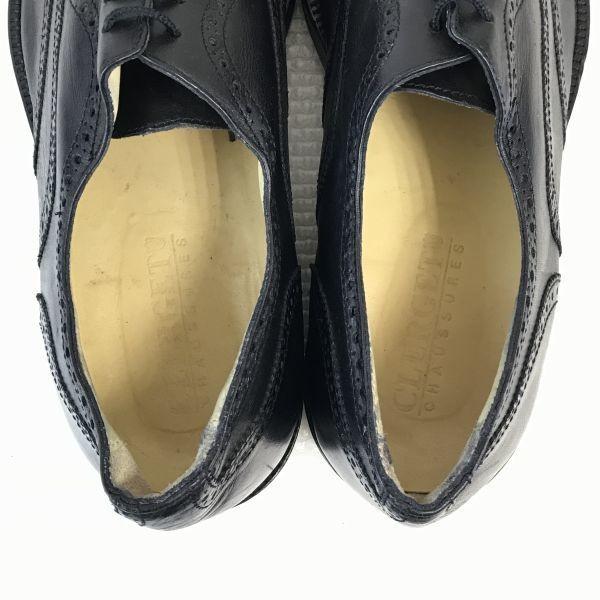 Made in France CLERGET Leather Goodyear Welt Full Brogue Wingtip 42 / 26.0-26.5cm / Black Dress Shoes(USED)