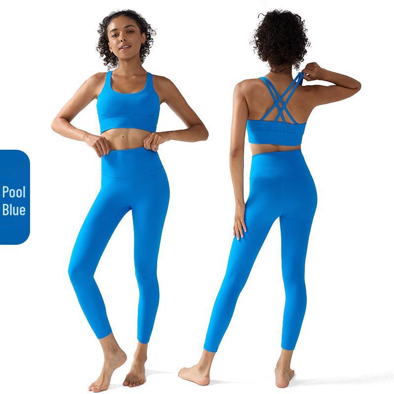 "Summer Cross Back Yoga Set: High Waist Hip Lift Pants & Top"
