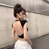 Women Solid Black Ribbed Knit Crop T-Shirt, Cap Sleeve Halter Neck Twisted Deep Open Back Slim Fitted Summer Backless Top