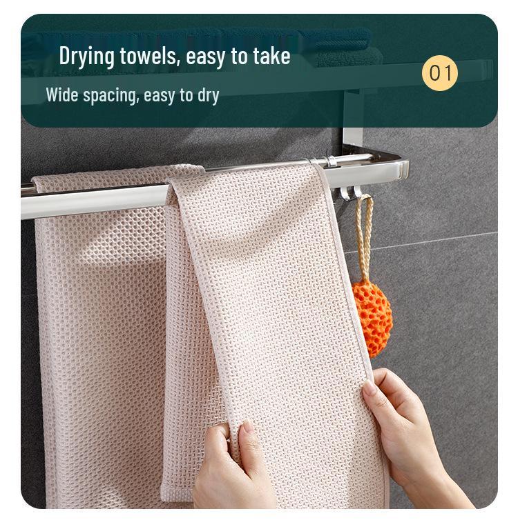 No-Drill 304 Stainless Steel Bathroom Towel Rack and Toilet Shelf