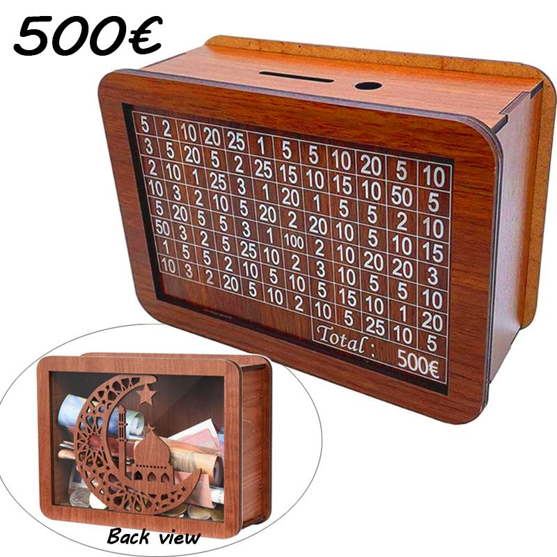 

Декоративная натуральная деревянная копилка с счетчиком, ручной работы, для творческих детских сбережений. Цель по деньгам 10000 евро