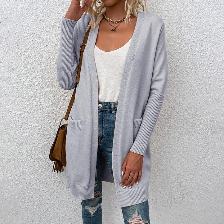 Vintage Solid Color Loose Knitwear V-Neck Long Sleeve Cardigan Sweater Top for Autumn Winter