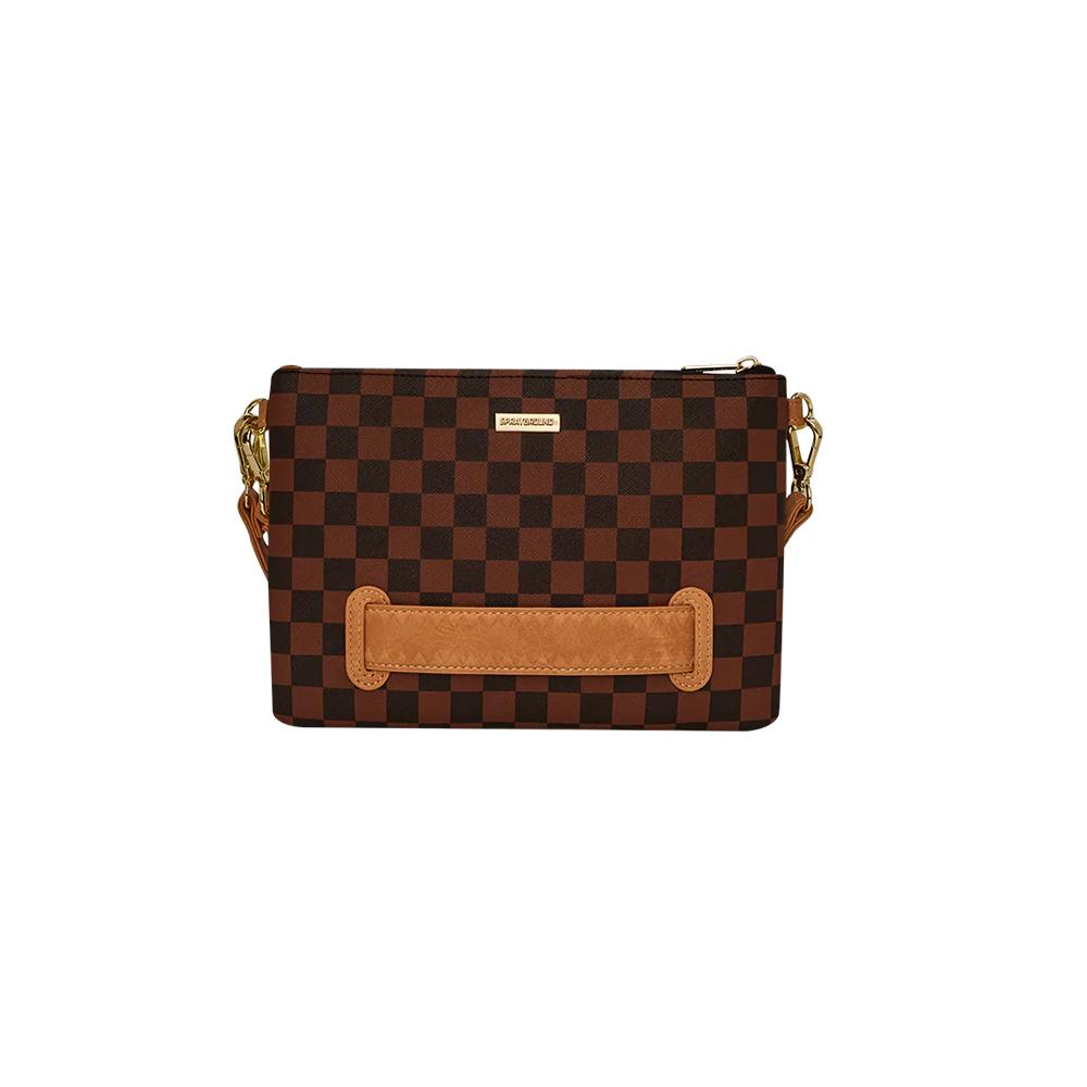 Sprayground Shark Large Logo Checkerboard Retro Personality Casual PVC Clutch Unisex clutch Brown W1145201