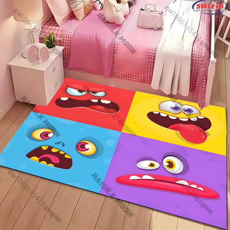Cute Cartoon Silly Faces Printed Carpet Bedroom Living Room Sofa Study Children's Room Decorative Rug Multi-size Non-slip Mats