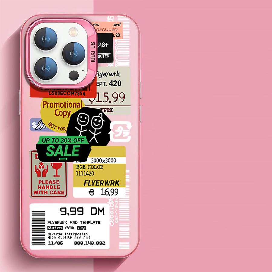 

Stickers Collage Code Label Case for Apple iPhone 16 11 15 13 14 Pro Max Hard 15 Plus 11Pro Lens Protect Plating Phone Cover iPhone 11 Pro