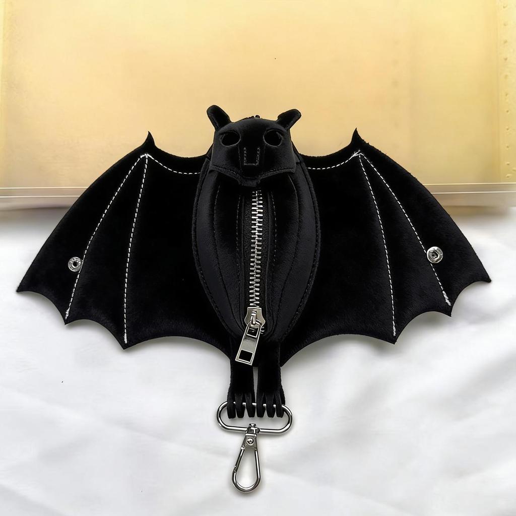 Bat Coin Purse PU Leather Bat Gothic Bag Keychain Change Purse with Foldable Wings for Shopping Travel Work School Events