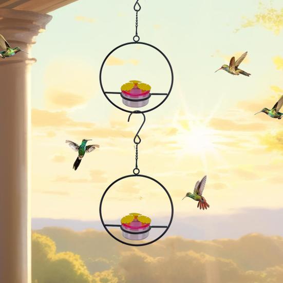 Hängender Kolibri-Futterspender für draußen, runder Vogelfutterspender in Herzform mit 3 Futteröffnungen, ameisen- und bienensicherer Kolibri-Futterspender für die Veranda/Terrasse
