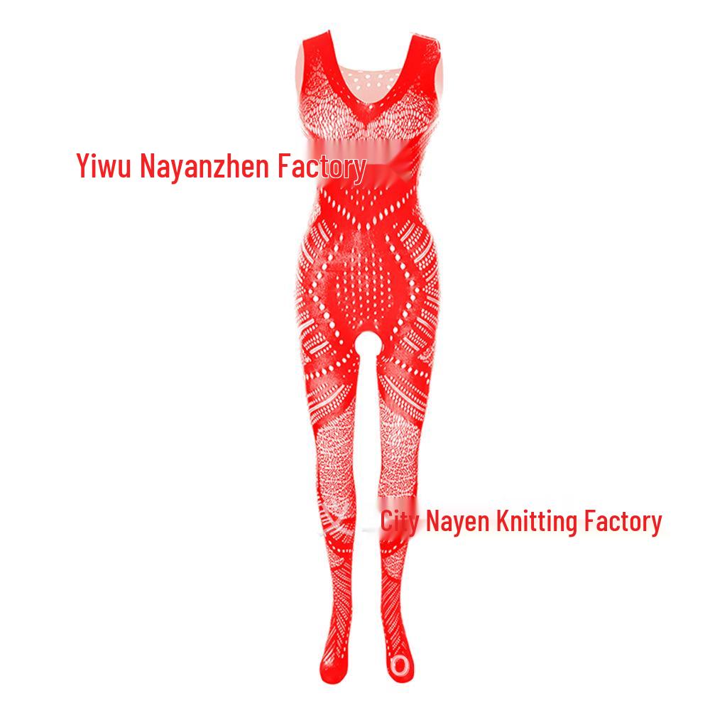 Jacquard Tie-Up Open Crotch Bodystocking Lingerie
