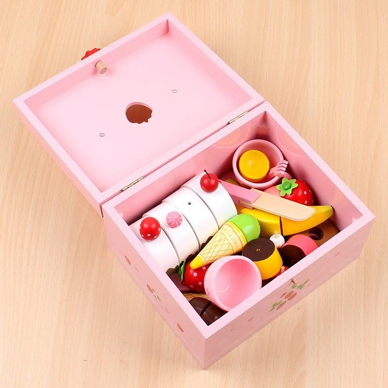 Children's Simulation Play House Cosplay Pink Afternoon Tea Cake Roll Afternoon Tea Group Chicele Wooden Toy