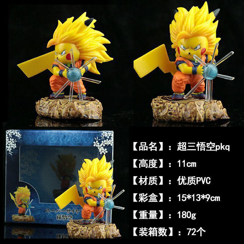 Coldplay Anime Q Version, Super Saiyan, Super Three Goku COS Pikachu, Ornament, Boxed Figure
