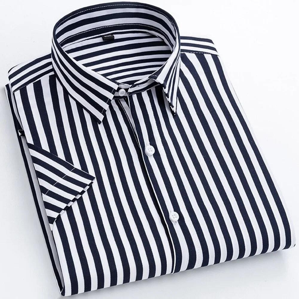 9 Colors Men's Short Sleeve Shirts Striped Business Shirts Formal Shirts Daily Wear Large Sizes XS-6XL