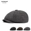 Men's Warm Fleece-Lined Striped Duckbill Beret - British Style Autumn/Winter Newsboy Cap