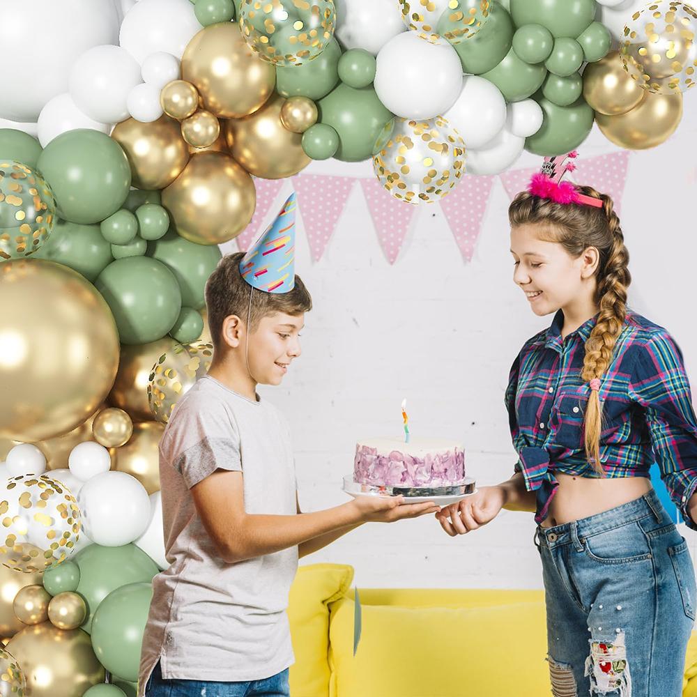 Sage Green Balloons Garland White Gold Confetti Balloon Arch Kit Baby Shower Birthday Party Wedding Graduation Decoration Globos