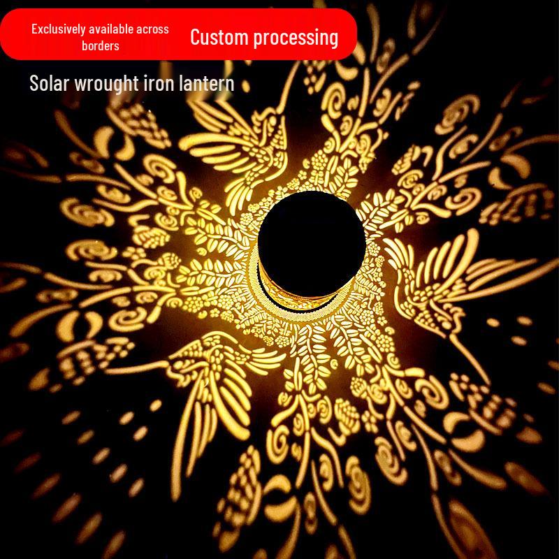 Солнечный фонарь из кованого железа с колибри: Водонепроницаемый садовый светильник для улицы