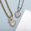 Gold Color Iced Out Heart Pendant Necklace For Men AAA+ Cubic Zirconia Stainless Steel Rope Chain hip-hop women's Accessories