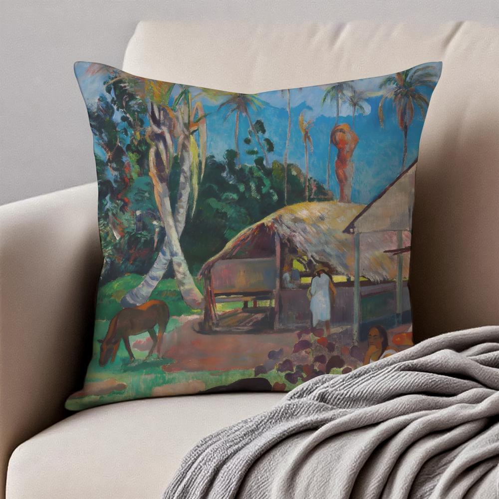 PostImpressionism PPaul Gauguin Cushion Cover Pillowcase Antidustmite Invisible Zipper Short Plush Sofa Cushion