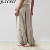 BITCED 8 Color Women High Elastic Waist Trousers Wide Leg Loose Pants Deep Vest Pleated Ankle Pockets Solid Color Soft Ladies Casual Pants