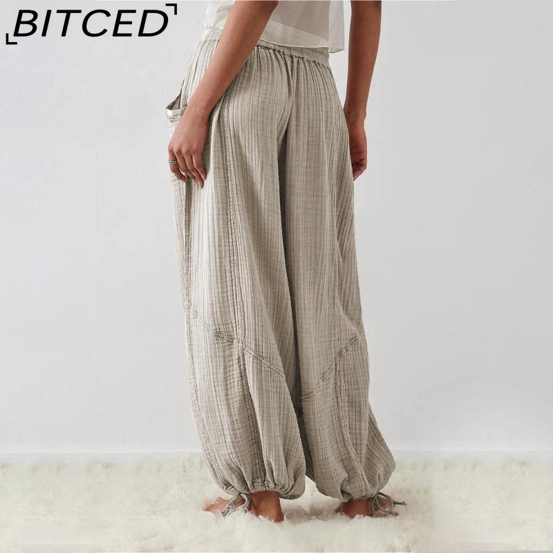 BITCED 8 Color Women High Elastic Waist Trousers Wide Leg Loose Pants Deep Vest Pleated Ankle Pockets Solid Color Soft Ladies Casual Pants