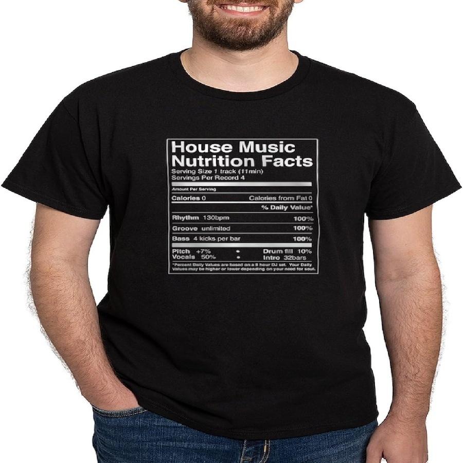 CafePress House Music Nutrition Facts Black T Shirt Men s 100% Cotton, Classic Graphic Dark T-Shirt XXXXXL