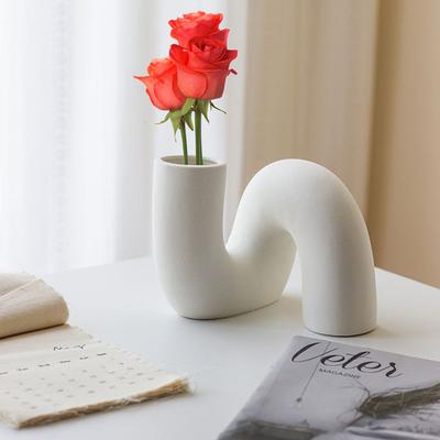 Multipurpose White Ceramic Vase Twist Pipe Shaped Modern Vase Pipe-shaped Ceramic Vase for Living Room/Wedding/Office/Decoration