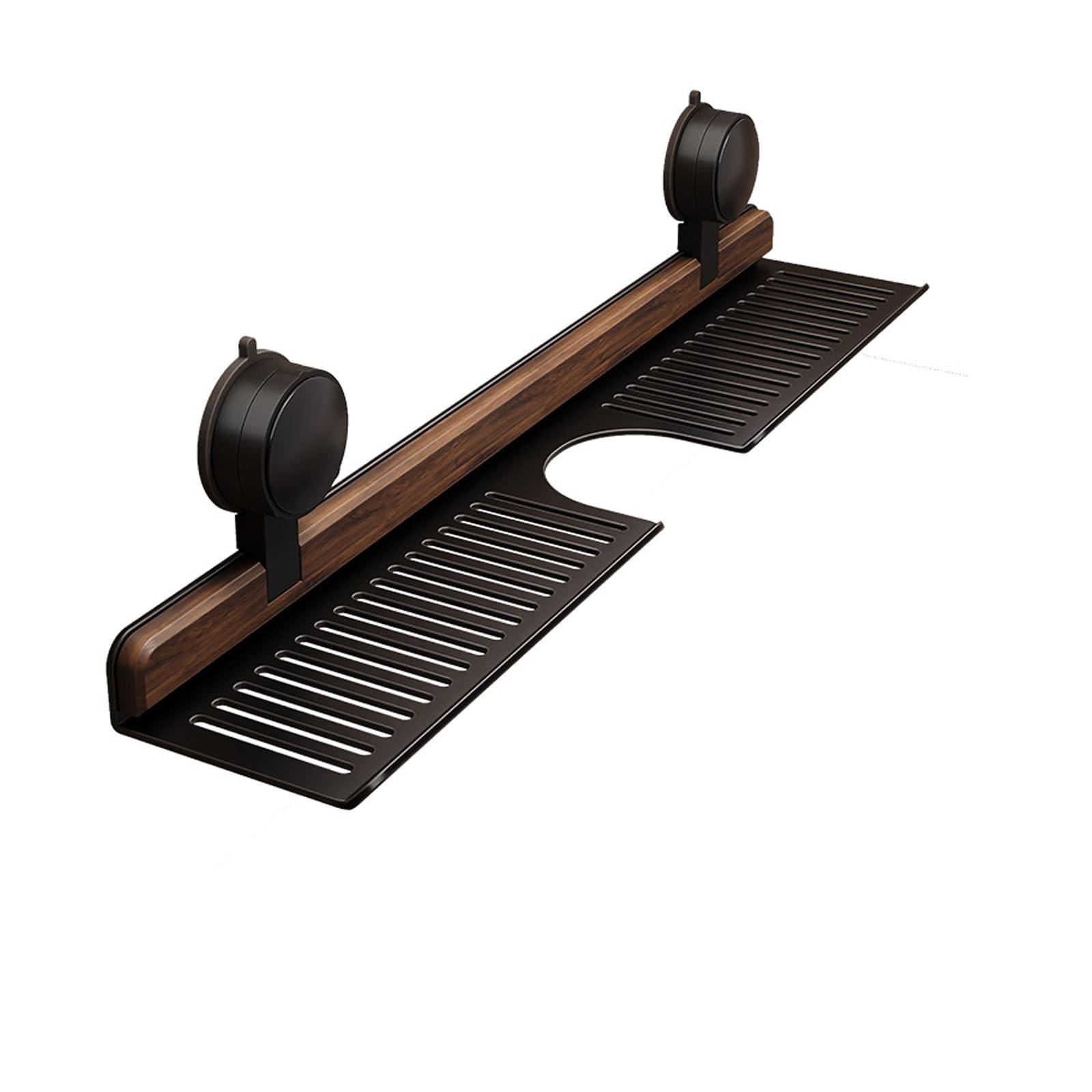 

Полка на присосках для ванной комнаты и кухни из грецкого ореха, настенная полка для раковины над смесителем, съемные органайзеры для смесителя, деревянная стойка для хранения смесителя S чёрный