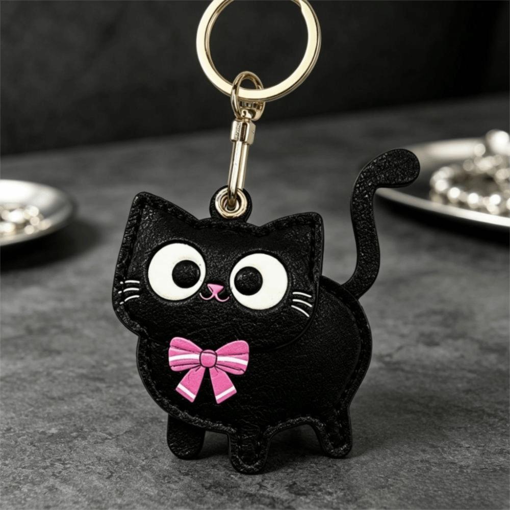 Cat Design Kitty Access Card Cover Leather Material Cat Keychain Creative ID Card Holder  Women