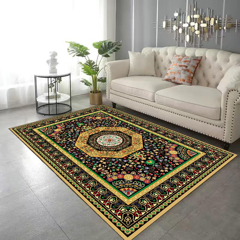 Crystal Velvet European Style Area Rug – Floral Square Living Room Carpet for Bedroom Bedside, Entryway Floor Mat