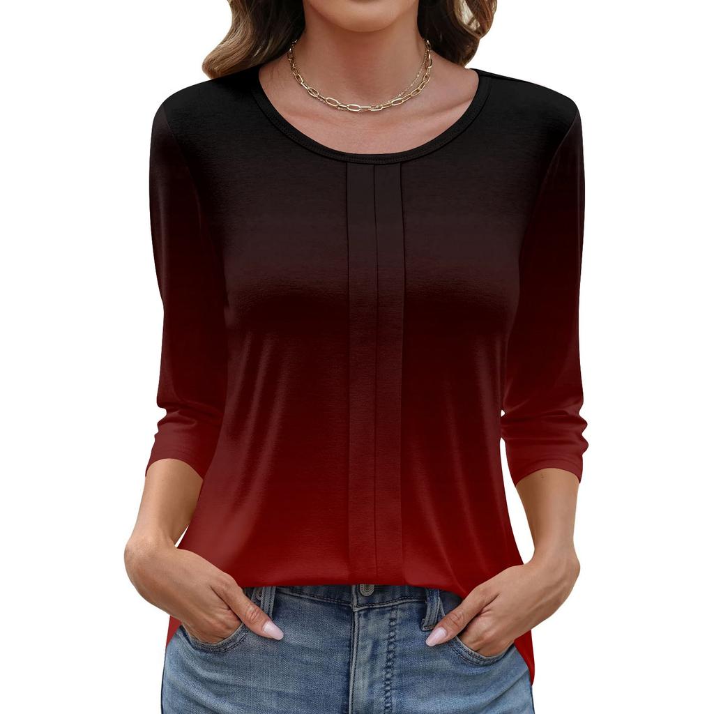 Modisches, lässiges Pullover-Oberteil mit Dreiviertelärmeln und bedrucktem Kragen für Damen