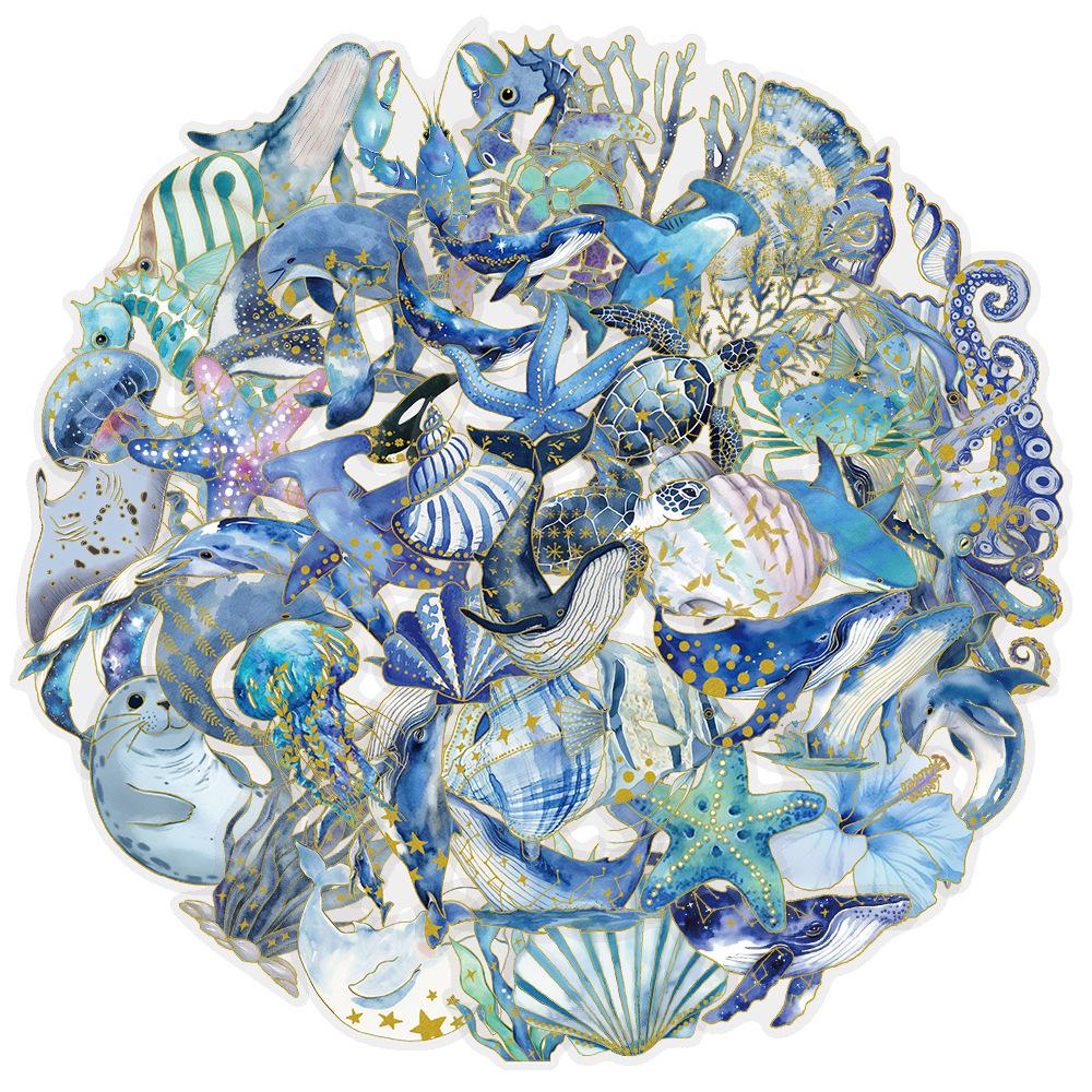 Mysterious Marine Animals Waterproof PET Stickers (50 Sheets) for Suitcase, Notebook, and Phone