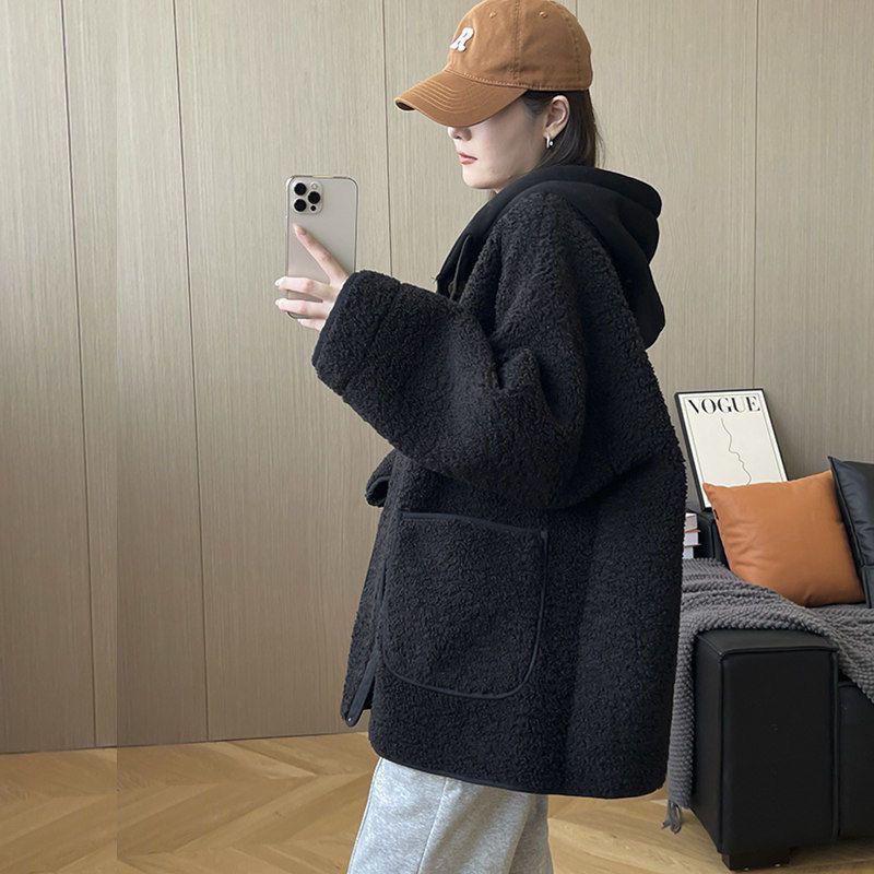 

Plus Size Women s Korean Style Patchwork Hooded Coat - Autumn/Winter 2025 Fashion M (up to 100 jin) чорний