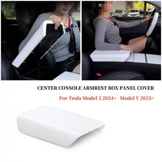 Center Console Armrest Box Overlay Cover White For 24-25 Tesla Model 3 & Model Y