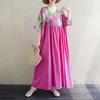 2025 Women Plus Size V-Neck Summer Dress Printing Casual Floral Basic Short Sleeve Dress Loose Long Dress
