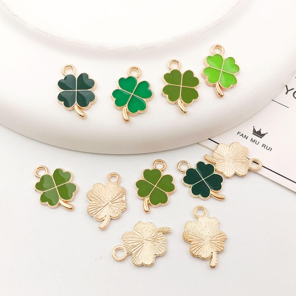 48pcs 11x18mm Four Leaf Clover Charm Pendants Cute Small Enamel Pendants  for St. Patrick's Day